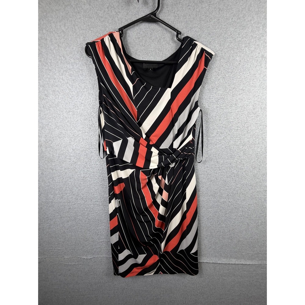Worthington Dress Womens Small Black Red Stripe Sleeveless Draped Sheath Stretch